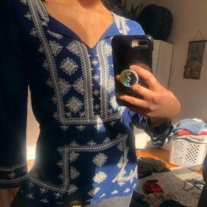 Lucky Brand blue paisley top, quarter sleeve